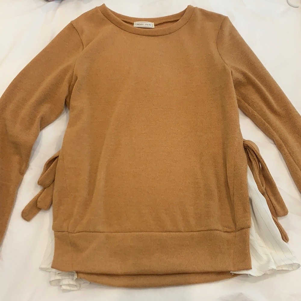 Mustard sweater with faux under blouse